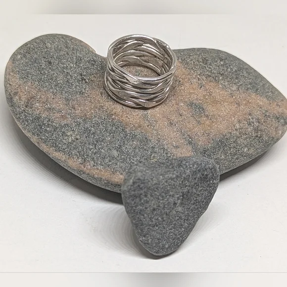 Vintage Sterling Silver Artisan Hammered Wrap Ring Stamped 925 Mexico - Picture 2 of 7